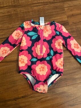 Carter's Navy One-Piece Swimsuit with Pink Floral Print